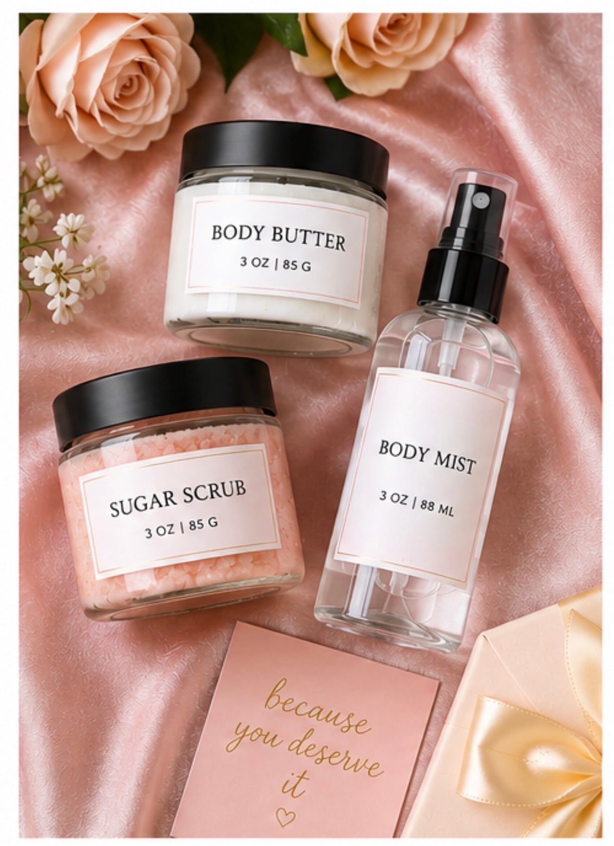 Self-Care Goodie Bag – Body Butter, Sugar Scrub & Body Mist | 3-Piece Gift Set